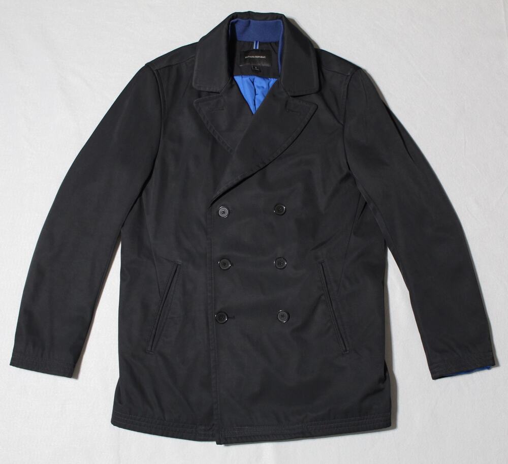 Banana Republic Black Double Breasted Spring Peacoat Jacket Men's Large